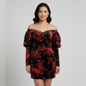 ASOS Dress Women’s Size 6 Floral Off Shoulder Mini Velvet Feeling